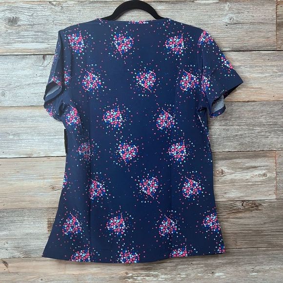 NWTΒ MediChic Prints Heart Print V Neck Front Pockets Scrub Top Small π - Picture 3 of 6